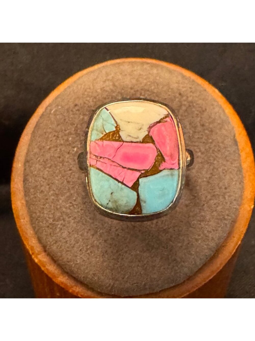 Sterling Silver 925 Cotton Candy Turquoise Multicolor Statement Ring Size 7